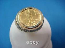 $5 American Gold Eagle Gold Coin In 14k Gold Mens Ring 10.5 Grams Size 10