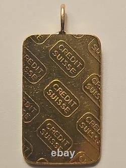 5 Gram Credit Suisse Solid Gold Bar with Bezel Loop For Necklace X-Rayed 100% Real