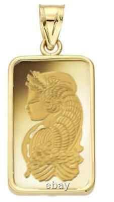 5 Gram Pamp Suisse. 999 Lady Fortuna Bar Pendant 24MMX15MM Encased in 14k Gold