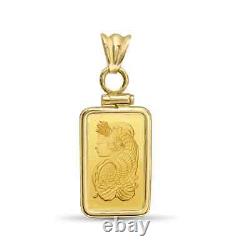 5 Gram Pamp Suisse. 999 Lady Fortuna Bar Pendant Screw Top Encased in 14k Gold