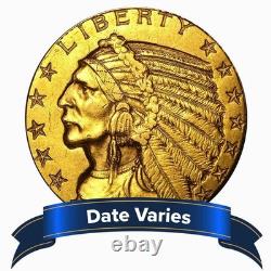 $5 Indian Head Gold Half Eagle 0.2419 ozt About Uncirculated Random Year