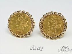 $5 Liberty Head Gold Coin Cufflinks 1880 & 1880-S 14k Gold 25.2 grams 15842