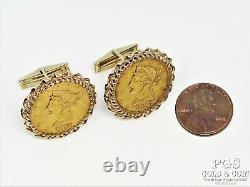 $5 Liberty Head Gold Coin Cufflinks 1880 & 1880-S 14k Gold 25.2 grams 15842