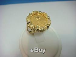 $5 Liberty Pure Gold Coin Set In Handmade 14k Yellow Gold Ladies Ring, 8.5 Grams