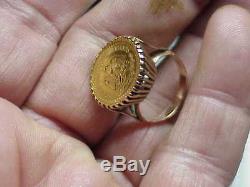 #559 Mexico 2 ½ Peso Solid Gold 15 MM Coin 14k Ring 6 Grams 22k & 14k Investment