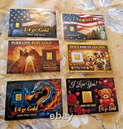 6 X 0.017 Gram Gold Bars Beautiful Display Cards Direct From Miracle Coins USA