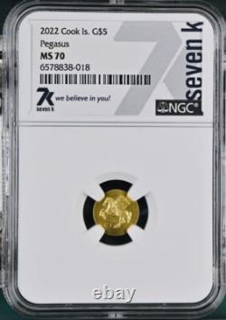 7k Metals 2022 Pegasus 1/2 g. 999 Pure Gold Coin NGC MS70 Cook Is Mintage 5000