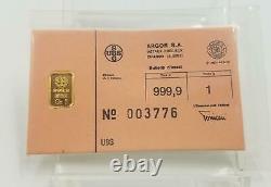 999.9 Gold 1 gram Bar on Card Argor S. A. No. 003776