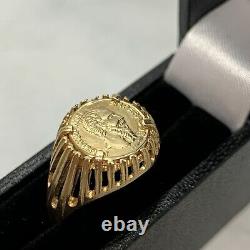 9ct Yellow Gold Imperio Mexicano Maximiliano Coin Ring Size M 3 Grams Hallmarked