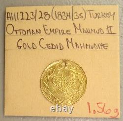AH 1223/28 (1834/35) Turkey, Ottoman, Mahmud II Gold Cedid Mahmudiye 1.56 Grams