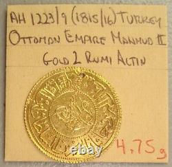 AH 1223/9 (1815/16) Turkey, Ottoman Emp, Mahmud II Gold 2 Rumi Altin 4.75 Grams