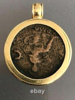 ANCIENT ROMAN COIN 18k GOLD BEZEL PENDANT SIGNED ELAN Almost 35 grams Very Heavy