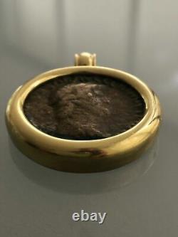 ANCIENT ROMAN COIN 18k GOLD BEZEL PENDANT SIGNED ELAN Almost 35 grams Very Heavy