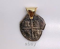 ATOCHA SHIPWRECK COIN PENDANT With10KT YELLOW GOLD BAIL 3.8 GRAMS