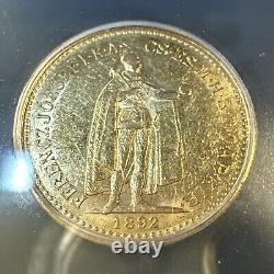 AU55 1892 KB Hungary Franz Joseph Gold 10 Korona 3.39g BETTER DATE FIRST YEAR