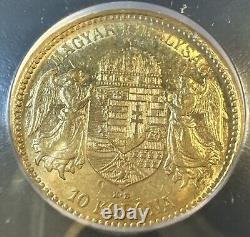 AU55 1892 KB Hungary Franz Joseph Gold 10 Korona 3.39g BETTER DATE FIRST YEAR