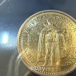 AU55 1892 KB Hungary Franz Joseph Gold 10 Korona 3.39g BETTER DATE FIRST YEAR