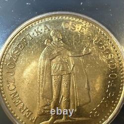 AU55 1892 KB Hungary Franz Joseph Gold 10 Korona 3.39g BETTER DATE FIRST YEAR