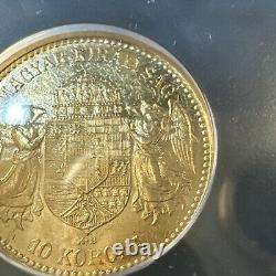 AU55 1892 KB Hungary Franz Joseph Gold 10 Korona 3.39g BETTER DATE FIRST YEAR