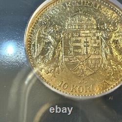 AU55 1892 KB Hungary Franz Joseph Gold 10 Korona 3.39g BETTER DATE FIRST YEAR