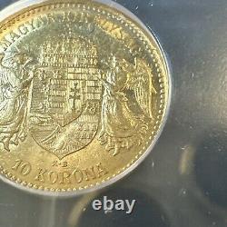 AU55 1892 KB Hungary Franz Joseph Gold 10 Korona 3.39g BETTER DATE FIRST YEAR