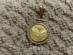 American 1 Gram. 999 Fine Gold Coin Bullion with 14k Charm Pendant