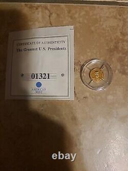 American Mint Gold Coin. 585 Proof 0.5 grams Great Am. Presidents withCOA