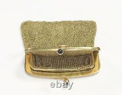 Antique 14 Kt Gold Sapphire Mesh Coin Purse Fitted Box 67.1 Grams Circa 1800s