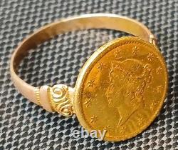 Antique 1849-54 $1 Liberty Head Gold Coin (Type 1) 10k Ring-Size 7.5 2.84 grams