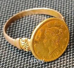 Antique 1849-54 $1 Liberty Head Gold Coin (Type 1) 10k Ring-Size 7.5 2.84 grams