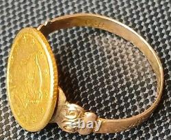 Antique 1849-54 $1 Liberty Head Gold Coin (Type 1) 10k Ring-Size 7.5 2.84 grams