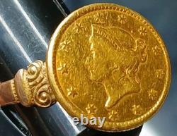 Antique 1849-54 $1 Liberty Head Gold Coin (Type 1) 10k Ring-Size 7.5 2.84 grams