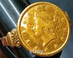 Antique 1849-54 $1 Liberty Head Gold Coin (Type 1) 10k Ring-Size 7.5 2.84 grams