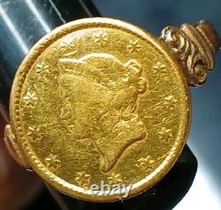 Antique 1849-54 $1 Liberty Head Gold Coin (Type 1) 10k Ring-Size 7.5 2.84 grams