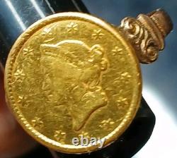 Antique 1849-54 $1 Liberty Head Gold Coin (Type 1) 10k Ring-Size 7.5 2.84 grams