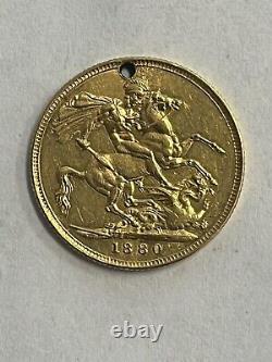 Antique 1880 22k Yellow Gold Victoria D G Britt Reg F D Gold Coin 7.9 Grams