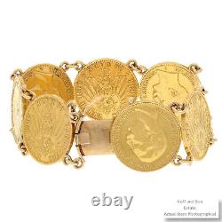 Antique German Prussia 20 Mark. 900 Finess Gold Coin Bracelet 7inch 72.5Grams
