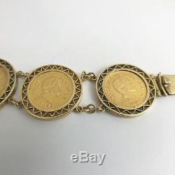 Antique Vintage Colombia Coin Pesos Bracelet in 22K 14K Yellow Gold, 115.32 Gram