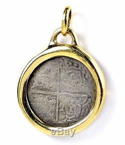 Atocha Potosi 8 Reales Q Silver Cob Coin in 14k Gold Pendant Bezel 40 GRAMS