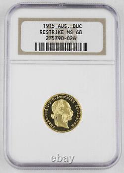 Austria 1915 3.5 Gram 90% Gold Coin 1 Ducat Restrike GEM NGC MS68 0.1107 OZ AGW