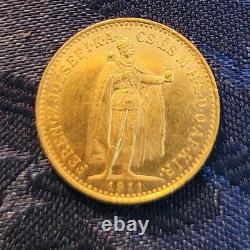 Authentic Hungary 1911 Gold Coin 10 Korona 900/1000 Gold Weight 3.387 grams