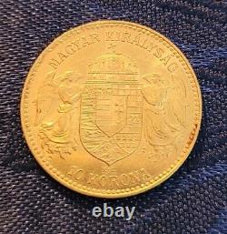 Authentic Hungary 1911 Gold Coin 10 Korona 900/1000 Gold Weight 3.387 grams
