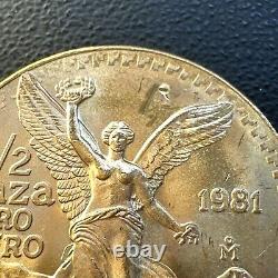 BU UNC MS 1981 Mexico Mo Libertad Onza 1/2 Oz. 999 Gold Oro Puro Coin