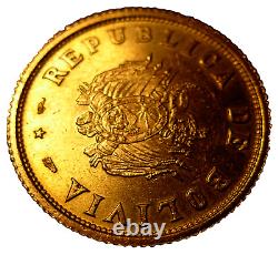 Bolivia 1952 Gold 10 Bolivianos (7 Gramos) UNC 1952 Revolution Commemorative