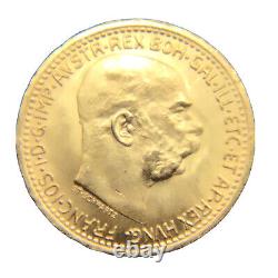 Bu+ Unc Ms 1912 Gold Austria 10 Corona 3.3875 Grams Franz Joseph Coin