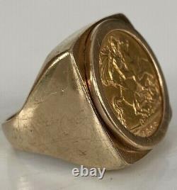 CHNKY HEAVY 11.5 GRAM 22ct Gold 1908 George HALF Sovereign Coin in 9ct Gold Ring