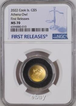 CIT 2022 Cook Islands 1/2 gram $5 Gold Athena's Owl NGC MS 70 FR