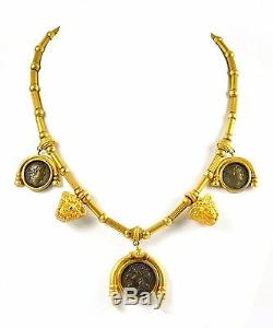 CUSTOM 18k Yellow Gold Ancient Greek God Mercury Coin Beaded Necklace 81 GRAMS