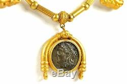 CUSTOM 18k Yellow Gold Ancient Greek God Mercury Coin Beaded Necklace 81 GRAMS