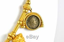 CUSTOM 18k Yellow Gold Ancient Greek God Mercury Coin Beaded Necklace 81 GRAMS